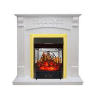 Электрокамин угловой Sorrento с очагом Majestic FX M Brass Royal Flame, белый дуб