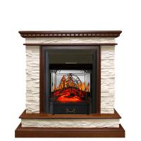 Электрокамин Calgary с очагом Majestic FX M Black Royal Flame, сланец бежевый и шпон дуб