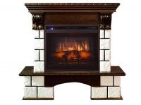 Электрокамин Pierre Luxe с очагом Vision 23 EF LED 3D FX Royal Flame, камень белый и шпон темный дуб