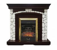 Электрокамин Glasgow с очагом Majestic Brass, темный дуб Royal Flame