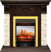 Электрокамин Luxemburg с очагом Fobos FX M Brass Royal Flame, cланец и темный дуб с очагом