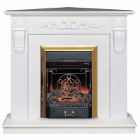 Электрокамин угловой Dominica Corner WT с очагом от RealFlame Majestic Lux BR, белый матовый