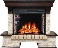 Электрокамин Pierre Luxe с очагом Dioramic 28 LED FX Royal Flame, мелкий сланец бежевый и шпон темный дуб 