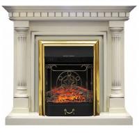 Электрокамин Dallas с очагом Majestic Brass FX, слоновая кость с патиной Royal Flame