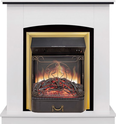 Электрокамин Barcelona очагом Majestic FX M Brass Royal Flame, белый с черным