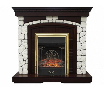 Электрокамин Glasgow с очагом Majestic Brass, темный дуб Royal Flame