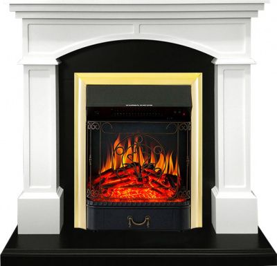 Электрокамин Langford с очагом Majestic FX Brass Royal Flame, белый