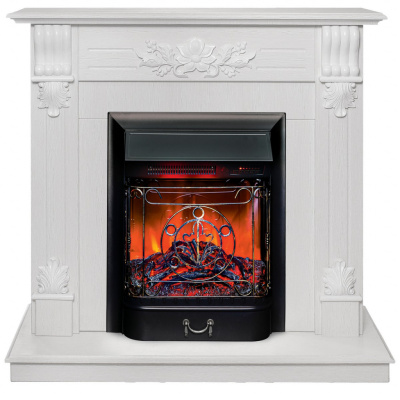 Электрокамин Ottawa WT с очагом от RealFlame Majestic Lux Black, белое золото