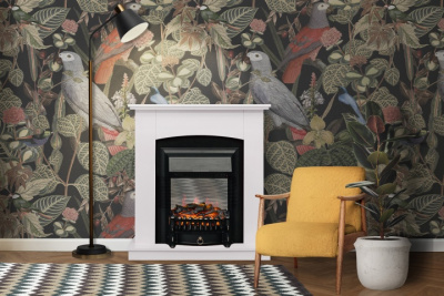 Электрокамин Barcelona очагом Majestic FX M Brass Royal Flame, белый с черным