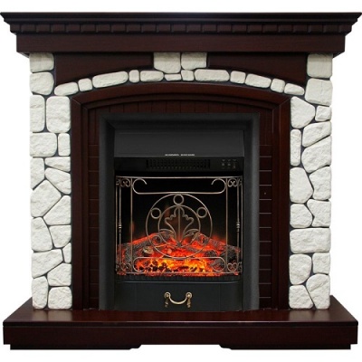 Электрокамин Glasgow с очагом Majestic Black, темный дуб royal Flame