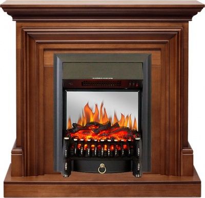 Электрокамин Bradford очагом Fobos FX M Black Gold Flame, темный дуб